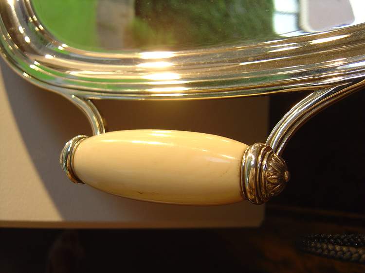 Solid Silver Tray with Ivory Handles