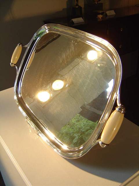Solid Silver Tray with Ivory Handles