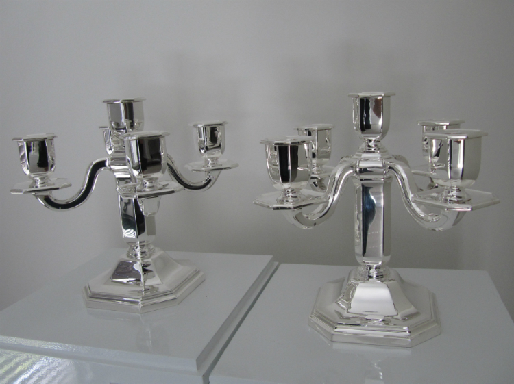 High end  art deco silver candelabras