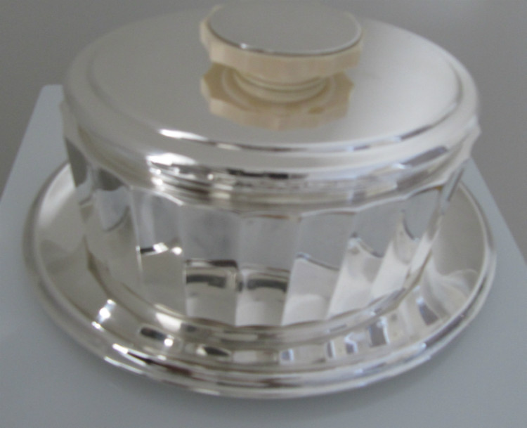 Silver and Ivory art deco biscuit box on its tray