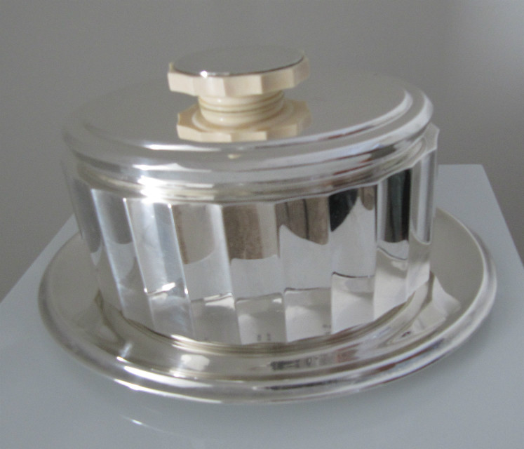Silver and Ivory art deco biscuit box on its tray